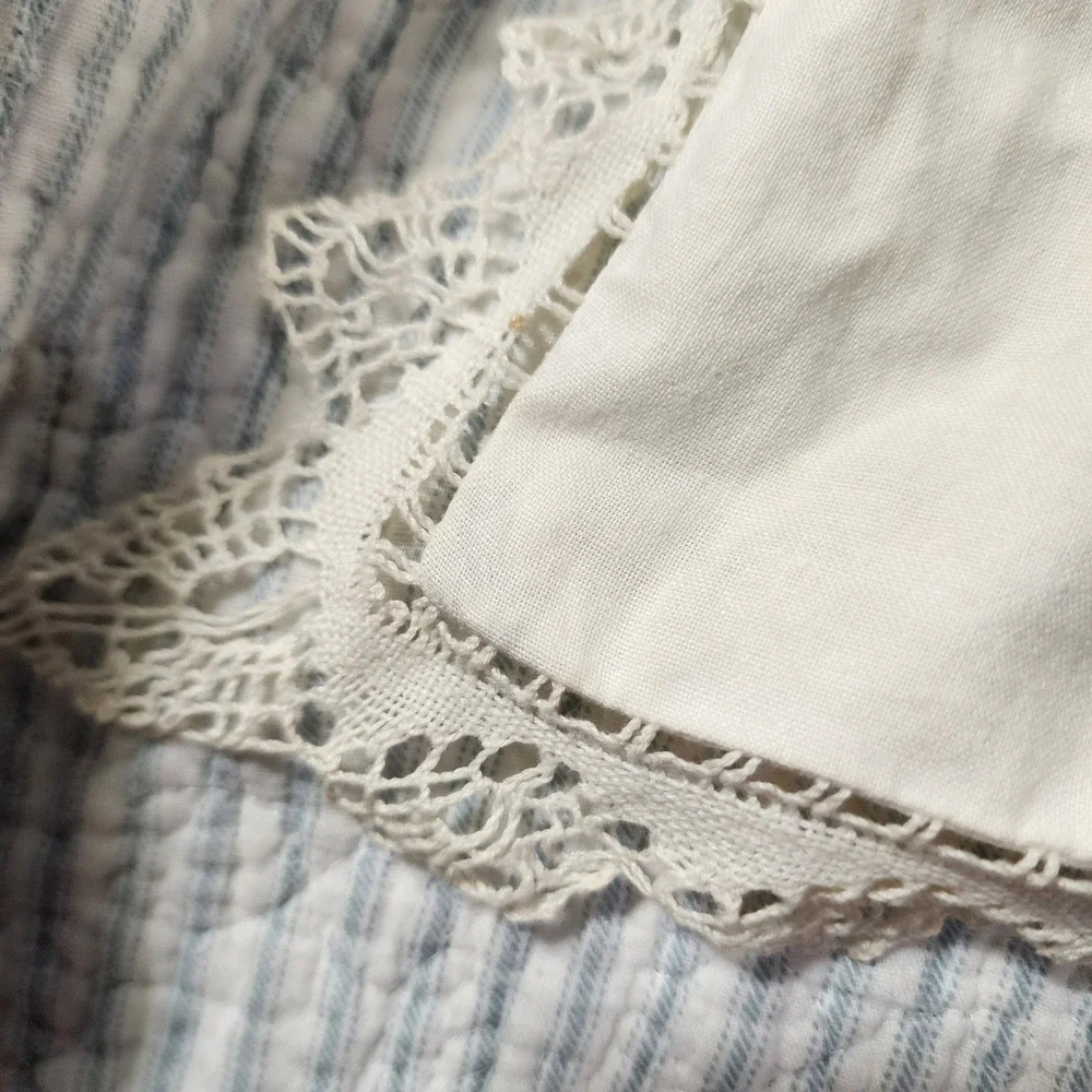 Vintage White Lace Cotton Pillow Sham Handmade Embroidery Scalloped Edge Square